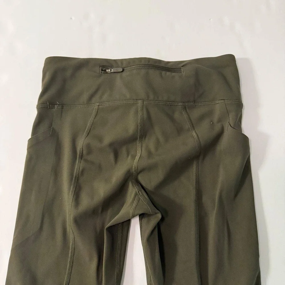 Lululemon Speed Up Crop 21 Dark Olive Green Running Leggings Pockets Womens 4